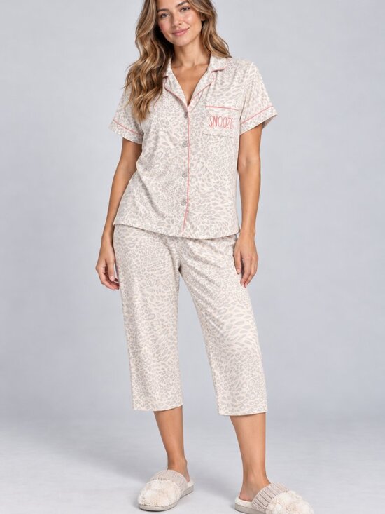 Rae Dunn Other - Rae Dunn Gray Abstract Animal Print 2pc Pajama Set S Button Up Jogger Sleepwear